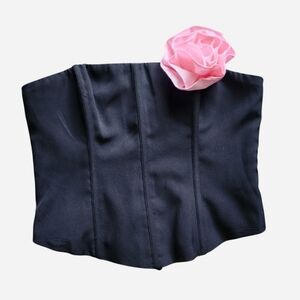 RNWY Corset Bustier Black Floral Top Lace Up Size 8
